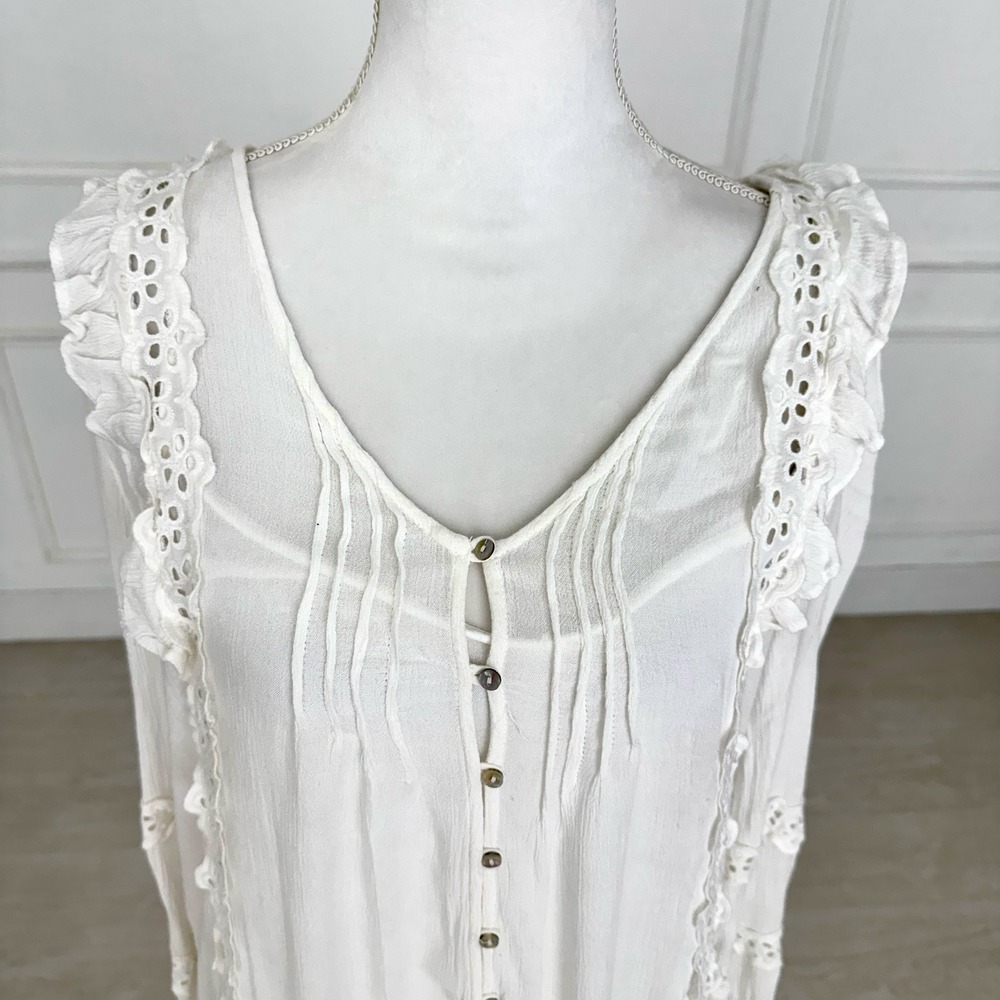 Free People Snow Angel White Eyelet Lace Ruffle Gauze Mini Dress Boho Small - Picture 7 of 9